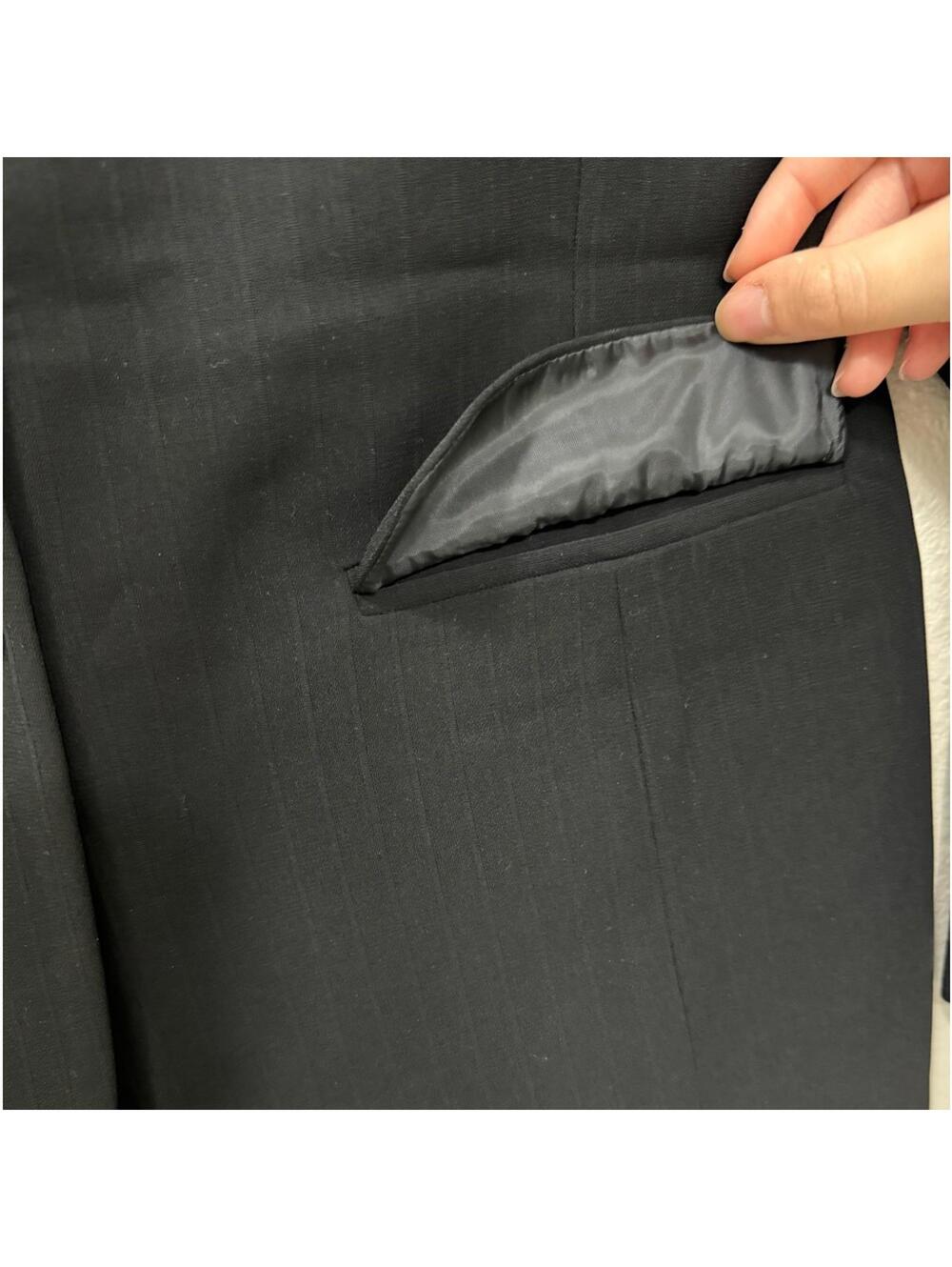 Vintage 90s Black Pinstripe Blazer Petite 10 Office Siren Tailored Jacket - Picture 3 of 5